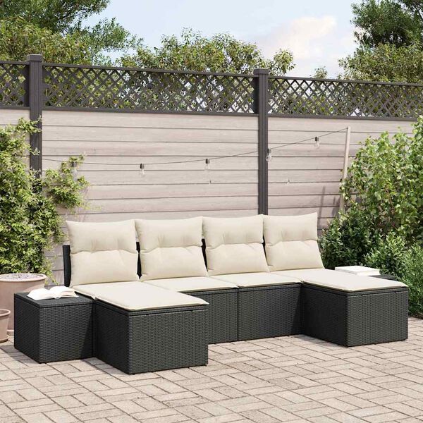 vidaXL Garten-Sofa-Set mit Kissen 4 pcs Schwarz und Creme Poly-Rattan