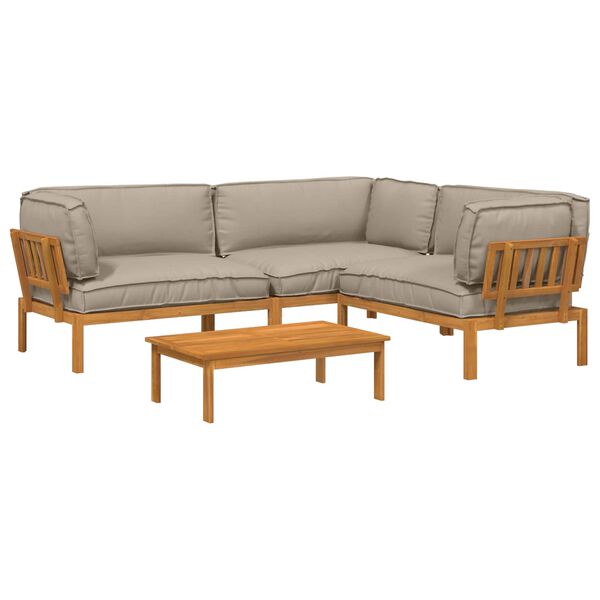 vidaXL Sofa Set mit Kissen Uni 4 pcs Taupe Massivholz Akazie