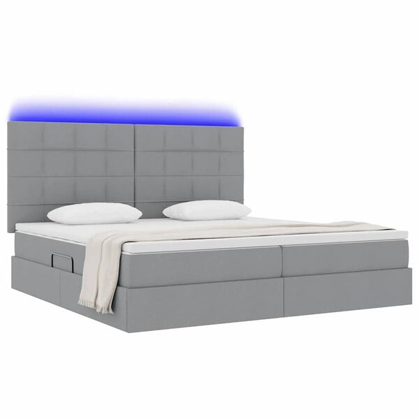 vidaXL Bett mit Stauraum und LED Hellgrau 200 x 200 cm Polyester
