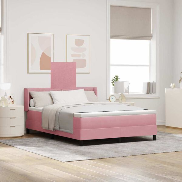 vidaXL Boxspringbett mit Matratze mit Kopfteil Rosa 190 x 140 cm Samt
