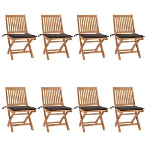 vidaXL Klappst&uuml;hle mit Kissen, 8-teilig, Massivholz Teakholz