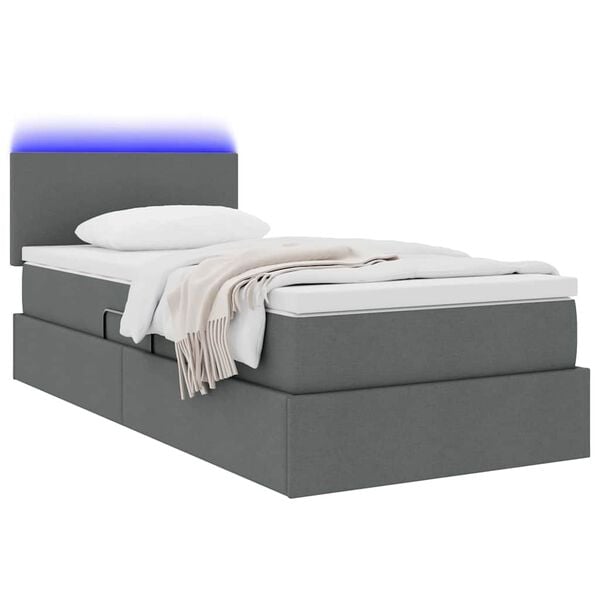 vidaXL Bett mit Stauraum und LED mit LED Dunkelgrau 90 x 190 cm Stoff