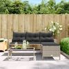 vidaXL Gartensofa in L-Form mit Tisch und Kissen Hellgrau Poly Rattan