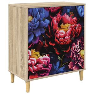vidaXL Kommode KIEL Dunkler Pfingstrosen-Druck 66 x 36,5 x 75 cm