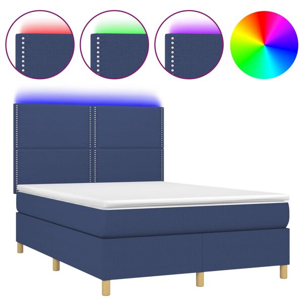 vidaXL Boxspringbett mit Matratze & LED Blau 140x190 cm Stoff