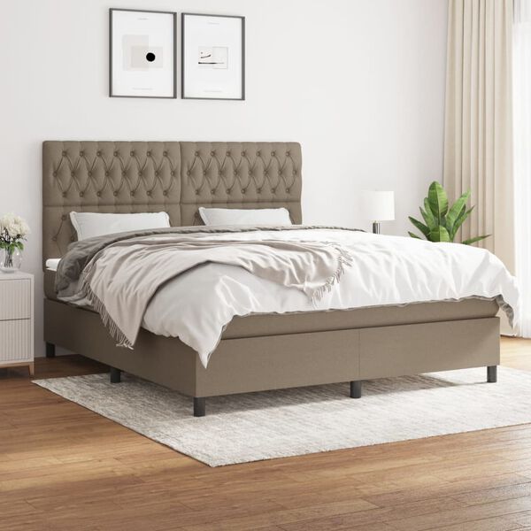 vidaXL Boxspringbett mit Matratze Taupe 180x200 cm Stoff