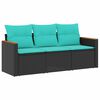 vidaXL 3-teiliges Gartensofa-Set mit Kissen, schwarzes Polyrattan
