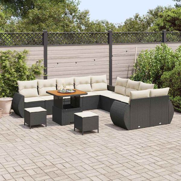 vidaXL Garten-Sofa-Set mit Kissen 13 pcs Schwarz und Creme
