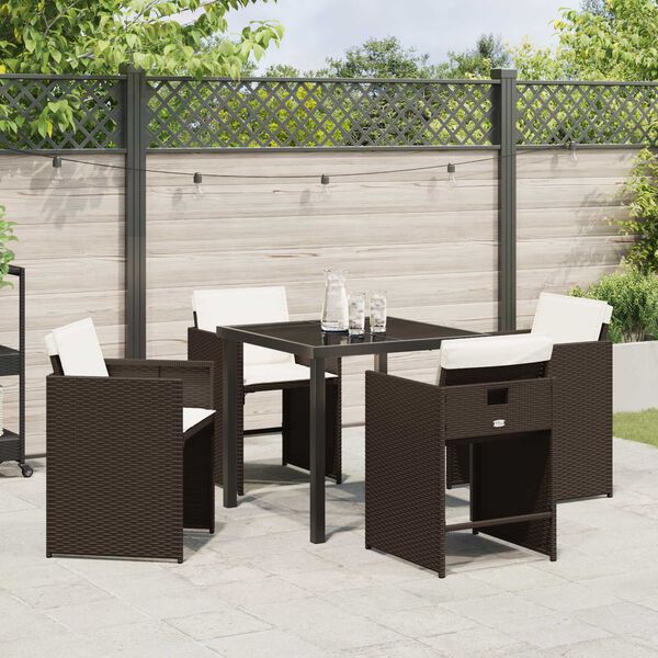 vidaXL Garten Essgruppe mit Kissen 5 pcs Braun Poly-Rattan