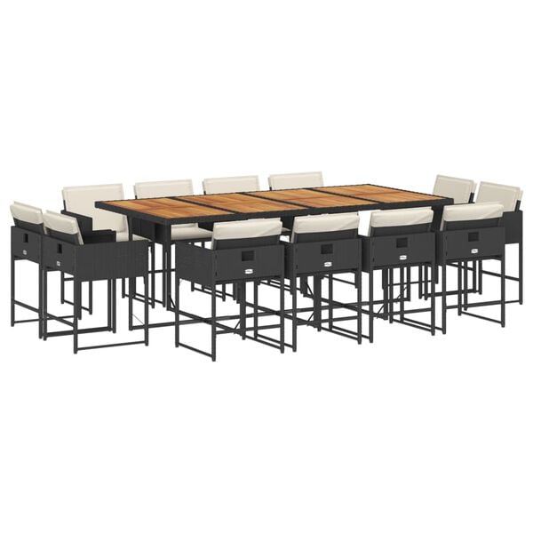 vidaXL 13-tlg. Garten-Essgruppe mit Kissen Schwarz Poly Rattan