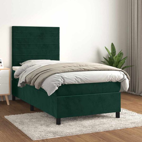 vidaXL Boxspringbett mit Matratze Dunkelgr&uuml;n 90x190 cm Samt