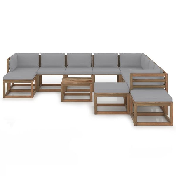 vidaXL 12-tlg. Garten-Lounge-Set mit Kissen Grau