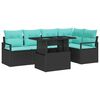 vidaXL Garten-Sofa-Set mit Kissen 6 pcs Schwarz und Blau Poly-Rattan