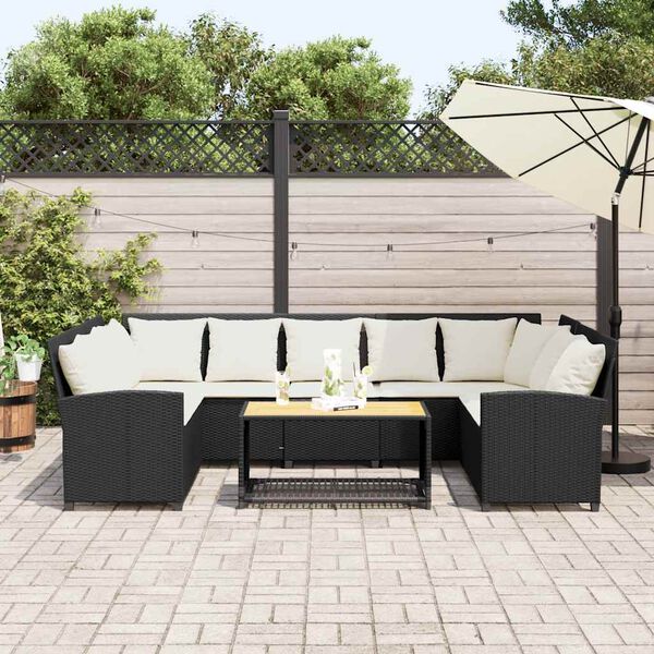 vidaXL Gartensofa mit Kissen Schwarz Poly Rattan