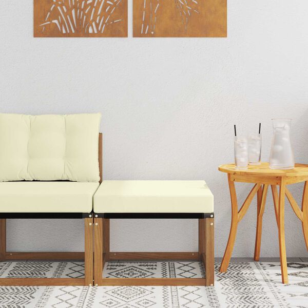 vidaXL Outdoor-Fu&szlig;hocker Massivholz Akazie und Textilene Stoff Natur