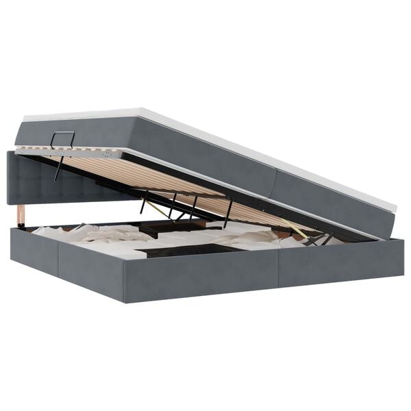 vidaXL Bett mit Stauraum und LED mit LED Dunkelgrau 200 x 200 cm Samt