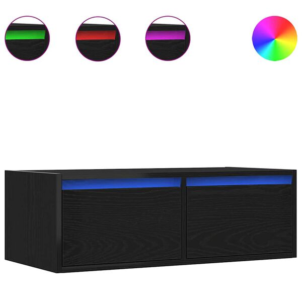 vidaXL TV-Schrank mit LED-Leuchten Schwarz Eichen-Optik 75x35,5x25 cm
