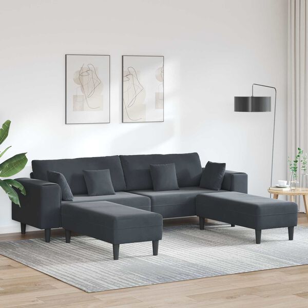 vidaXL Sofa mit Kissen 3 pcs Dunkelgrau Samt