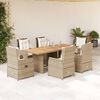 vidaXL 7-tlg. Garten-Essgruppe mit Kissen Beige Poly Rattan