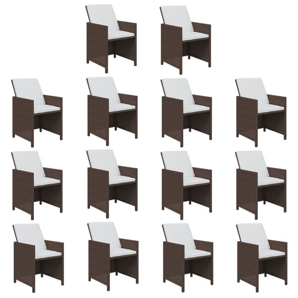 vidaXL 15-tlg. Garten-Essgruppe mit Kissen Poly Rattan Braun