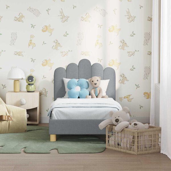 vidaXL Kinderbettgestell mit Kopfteil Hellgrau 70 x 140 cm Stoff