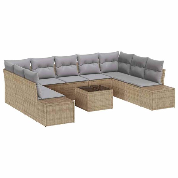 vidaXL Gartensofa-set mit Kissen 10 pcs Beige Poly-Rattan