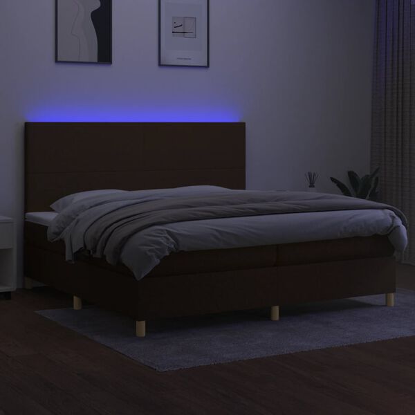 vidaXL Boxspringbett mit Matratze & LED Dunkelbraun 200x200 cm Stoff