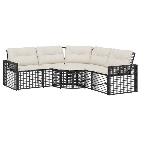 vidaXL Gartensofa in L-Form mit Kissen und Fu&szlig;bank Schwarz Poly Rattan
