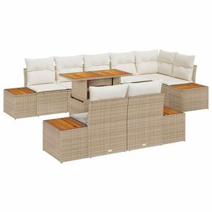 vidaXL Garten-Sofa-Set mit Speicher 9 pcs Beige Poly Rattan
