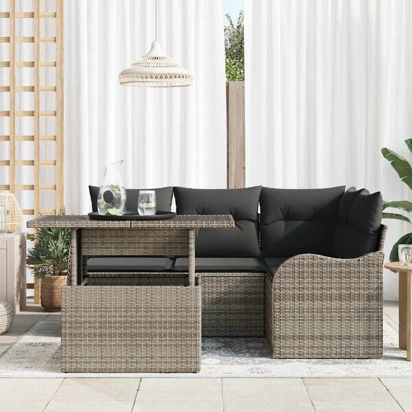 vidaXL Gartensofa-set mit Kissen mit Kissen 5 pcs Grau Poly Rattan