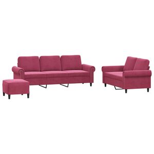 vidaXL 3-tlg. Sofagarnitur mit Kissen Weinrot Samt