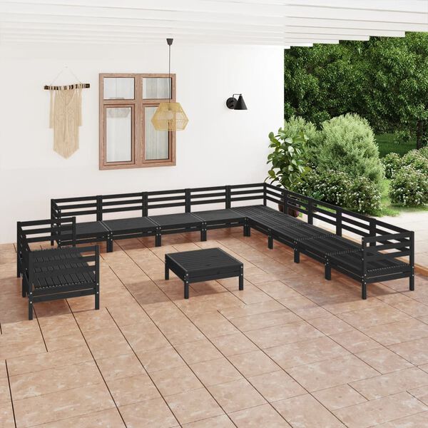vidaXL 12-tlg. Garten-Lounge-Set Massivholz Kiefer Schwarz