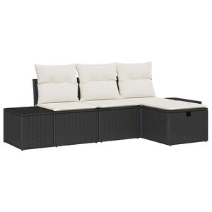 vidaXL Garten-Sofa-Set mit Kissen 4 pcs Schwarz Poly Rattan