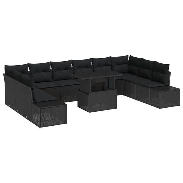vidaXL Garten-Sofa-Set mit Speicher 11 pcs Schwarz Poly Rattan