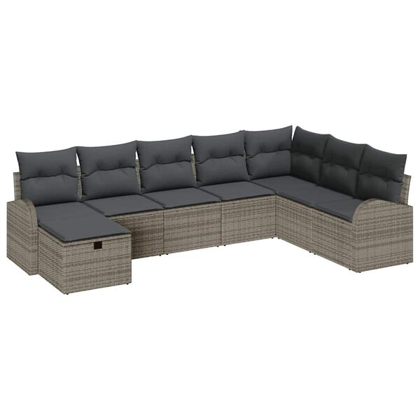 vidaXL Garten-Sofa-Set mit Kissen mit Speicher 8 pcs Grau Poly Rattan