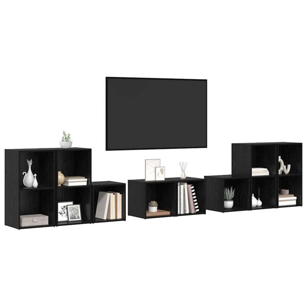 vidaXL TV-Schrank Set 8 pcs Schwarz Eichen-Optik Holzwerkstoff
