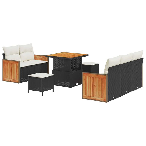 vidaXL Gartensofa-set mit Kissen 10 pcs Schwarz und Creme Poly-Rattan