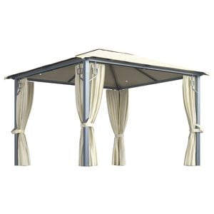 vidaXL Pavillon mit Vorh&auml;ngen & LED-Lichterkette 300x300 cm Creme Alu