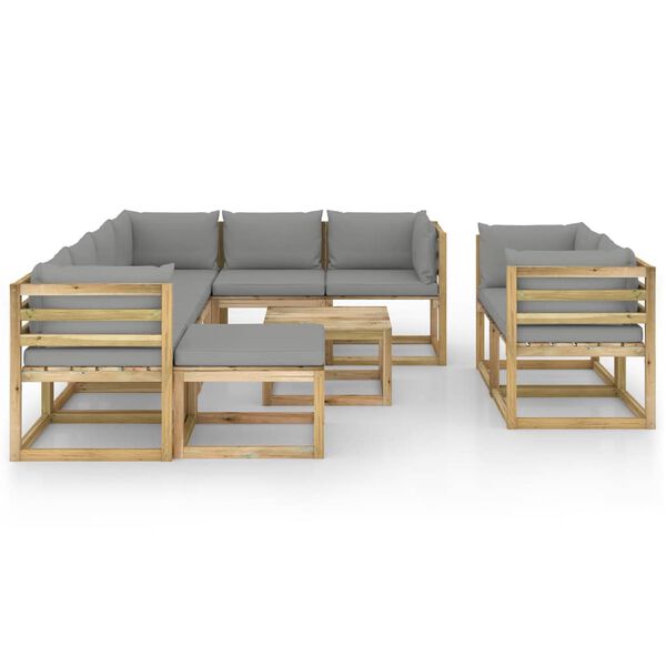 vidaXL 10-tlg. Garten-Lounge-Set mit Kissen Impr&auml;gniertes Kiefernholz
