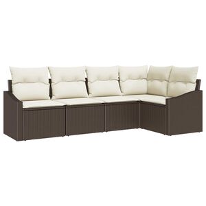 vidaXL Sofa Set mit Kissen 5 pcs Braun Poly Rattan