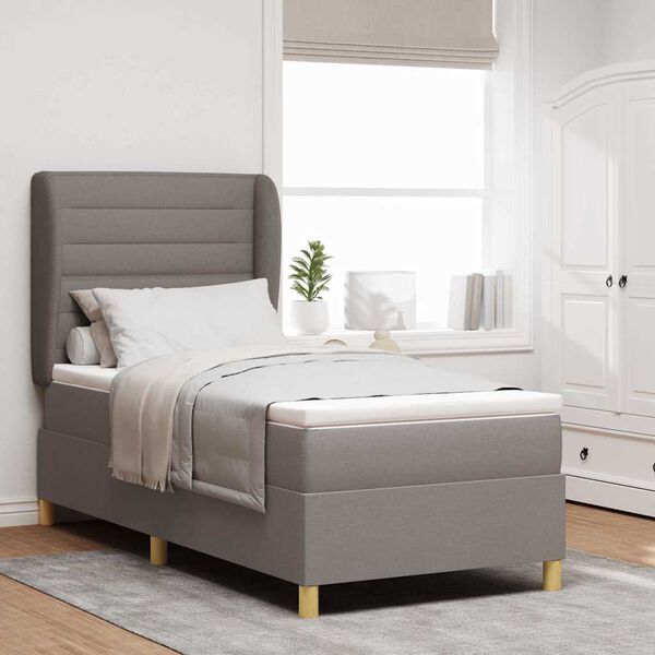 vidaXL Boxspringbett mit Matratze mit Kopfteil Taupe 200 x 90 cm Stoff