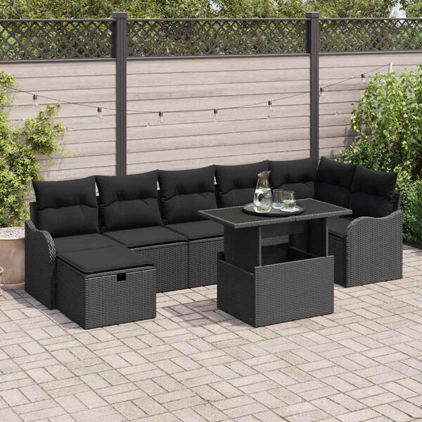 vidaXL Garten-Sofa-Set mit Kissen 8 pcs Schwarz Poly Rattan
