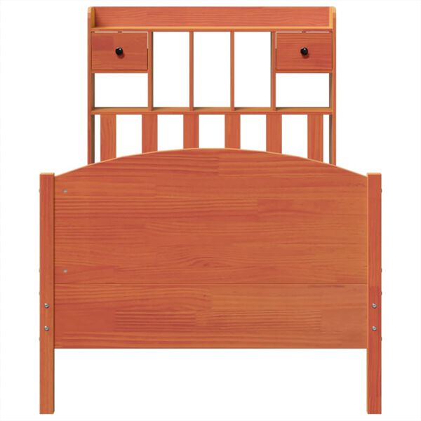 vidaXL Massivholzbett mit Regal ohne Matratze Wachsbraun 100x200 cm