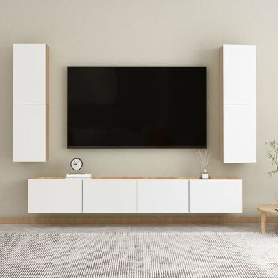 vidaXL TV-Schrank Weiß und Sonoma-Eiche 30,5x30x110 cm Holzwerkstoff