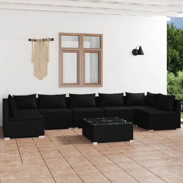 vidaXL 8-tlg. Garten-Lounge-Set mit Kissen Poly Rattan Schwarz