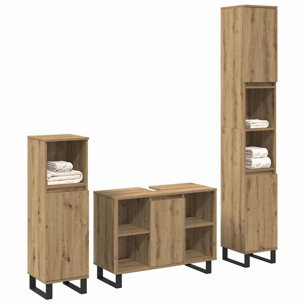 vidaXL Badezimmerm&ouml;bel Set mit Speicher 3 pcs Braun Holzwerkstoff