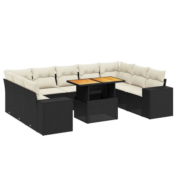 vidaXL 10-tlg. Garten-Sofagarnitur mit Kissen Schwarz Poly Rattan