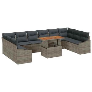 vidaXL Garten-Sofa-Set mit Speicher 11 pcs Grau Poly Rattan