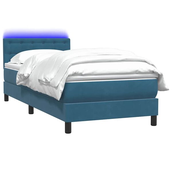 vidaXL Boxspringbett mit Matratze & LED Dunkelblau 100x210 cm Samt