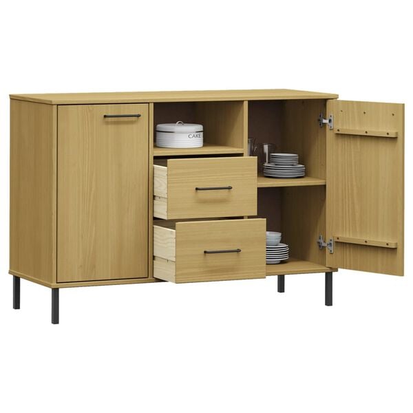 vidaXL Sideboard OSLO mit Metallbeinen Braun 113x40x77 cm Massivholz